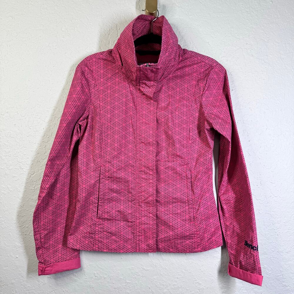 BENCH Jacket Medium BBQ Skiing High Neck Collar Hidden Zip Hood‎ Grid Pattern